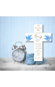 Personalisiertes Wandkreuz zur Kommunion | Geschenk zur Kommunion für Kinder | Kreuz mit Blumen